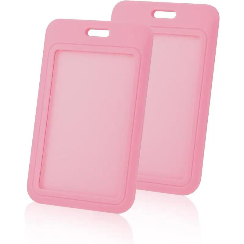 2Pcs Sliding ID Badge Holder Pink ID Card Holders Hard Plastic Vertical Card Case Protector Pouch with Clear Window Pink Badge