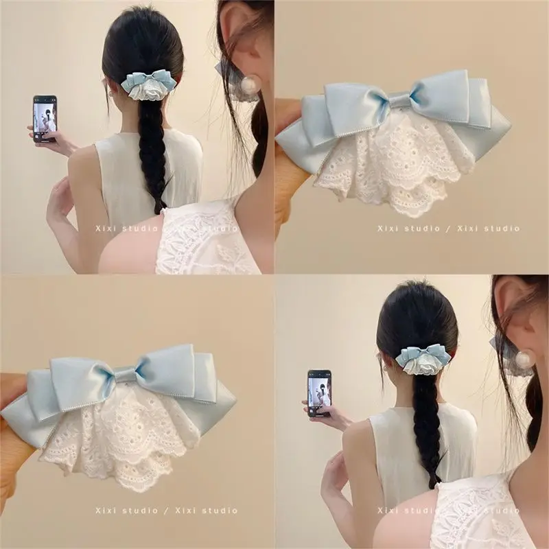 

New Women's Four Seasons Fashion Wrinkled Lace Premium Sweet Bow Hairpin Popular Duckbill Clip