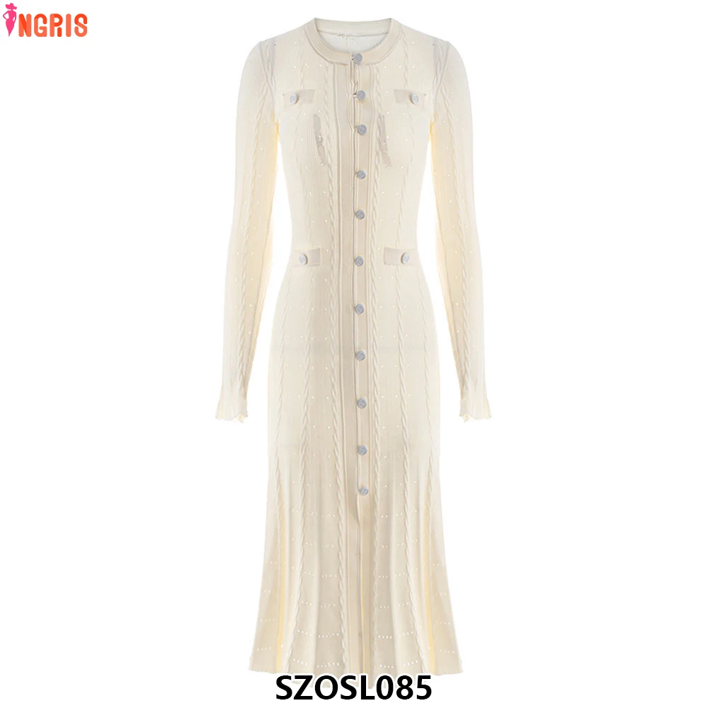 

2025 new autumn women's long-sleeved O-neck dress fashionable and elegant tight knitted dress-SZOSL085