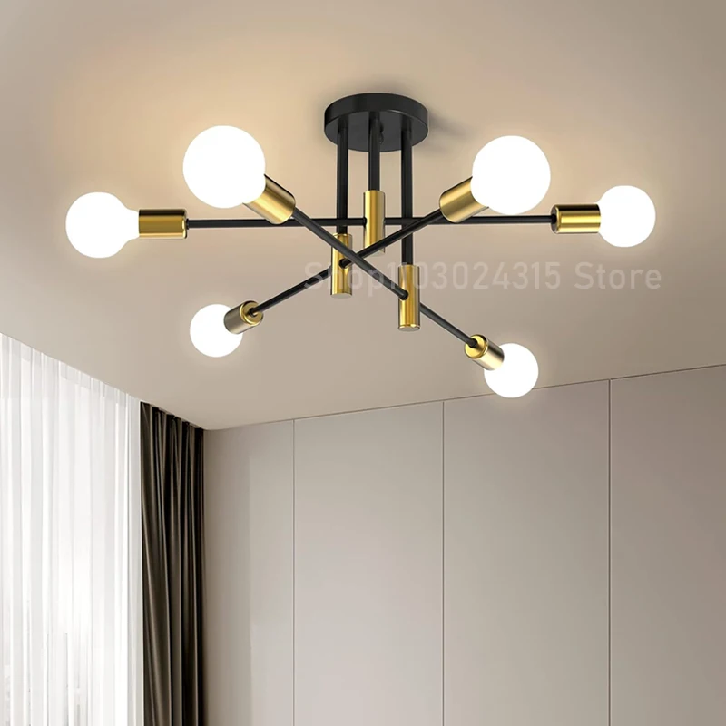 Lampadario a soffitto semplice ramo moderno nordico E27 nero oro LED plafoniera ristorante corridoio balcone illuminazione del corridoio