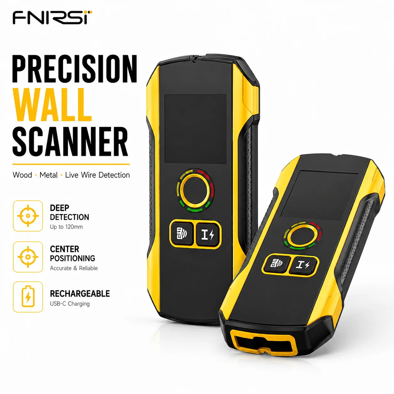 6 in 1 Stud Finder Wall Scanner, TFT Color Display Deep Scan Detector with Positioning Hole, Wire/Metal/Wood Finder for Drywall,
