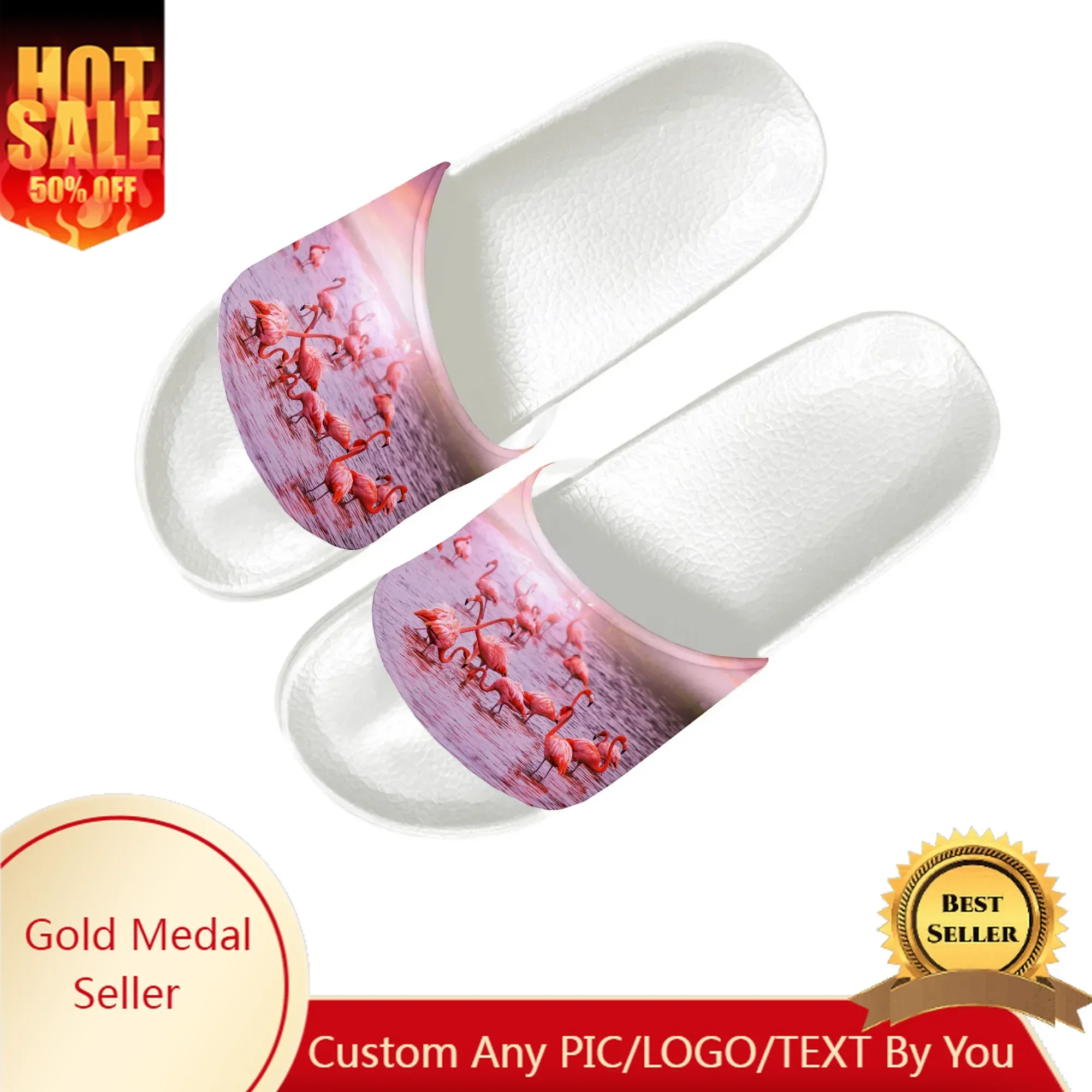 

Flamingo Printed Slippers Home Water Shoes Men Women Teenagers Bathroom Beach Pool Sandals Custom Made Summer Slipper