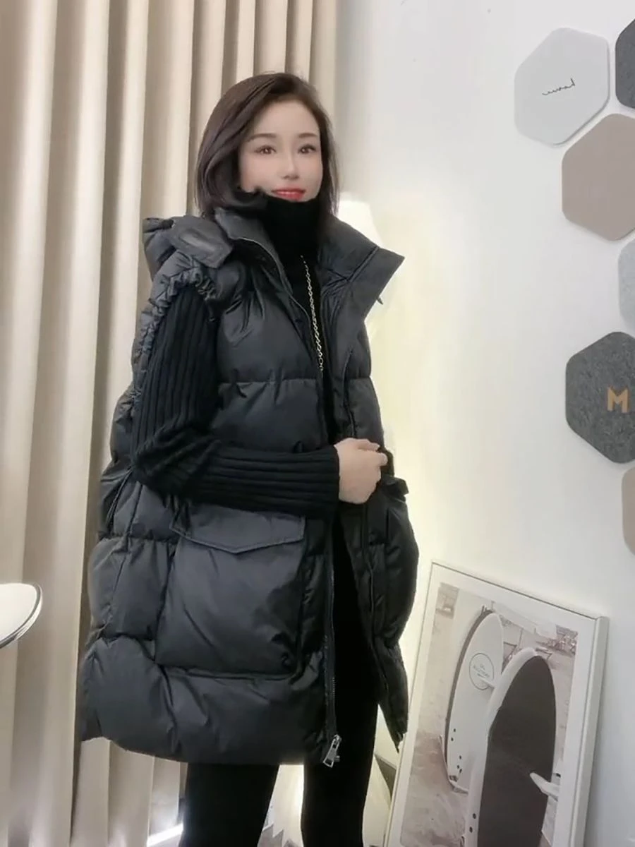 

Теплый пуховой жилет с подкладкой, новинка, модное пальто с капюшоном и воротником без рукавов, повседневные свободные хлопковые жилеты, женские зимние парки T318