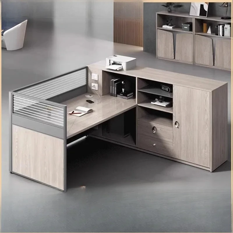 Office Desk and Chair Combination with Screen Staff Table Log Color Personnel Finance Computer Workstation