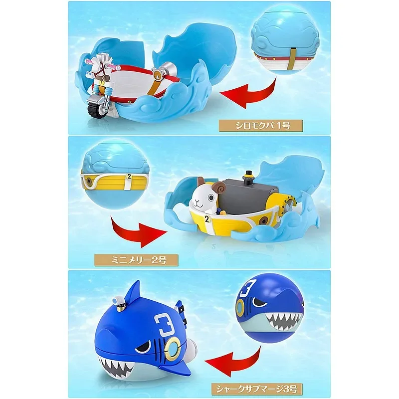 BANDAI Japan One Piece Gashapon Figure Anime Cute Devil Fruit Props Shallop Shark Models Kawaii Capsule Toys Figurine Gift