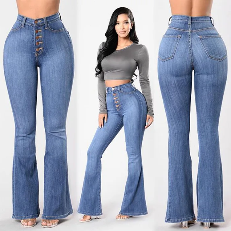 High Waist Jeans Plus Size Women's Pants Trousers Ladies Flared Trousers Stretched Custom Quality Spring