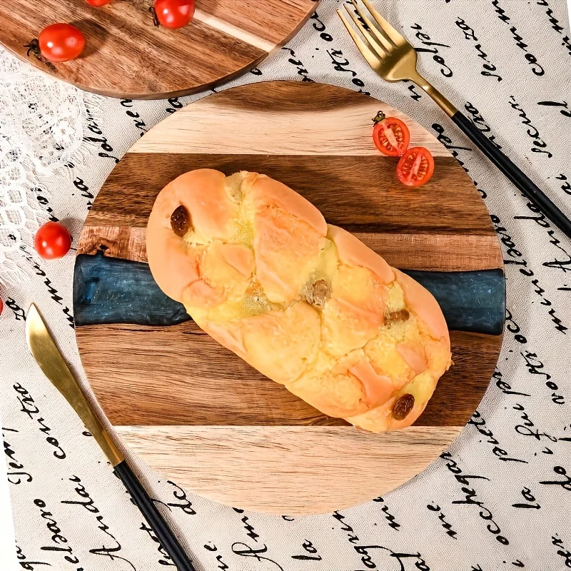 Acacia resin circular cutting board, ideal choice for kitchen steak tray, cheese board, snack tray and fruit cutting, unique wav