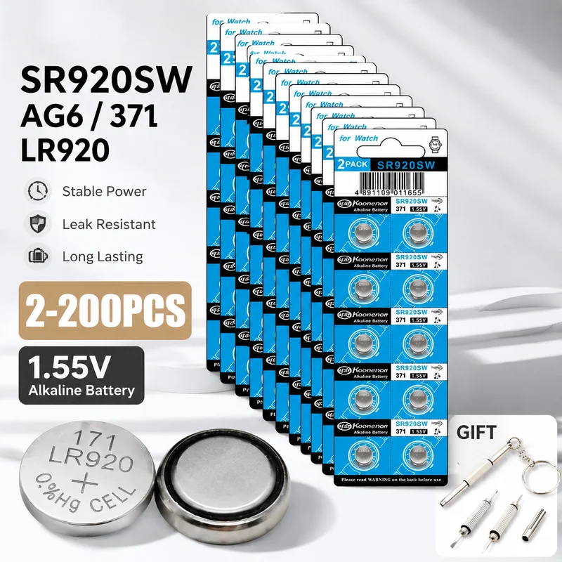 2-200PCS AG6 371 SR920SW LR920 SR927 171 370 L921 LR69 SR920 1.55V Coin Cell Button Batteries for Watches Toys Remotes