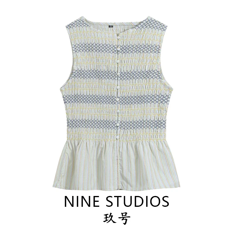 NINE ZAR Women's Embroidered Honeycomb Pattern Short Skirt Vest Sleeveless Top round Neck H-Shape Outerwear Winter Collection