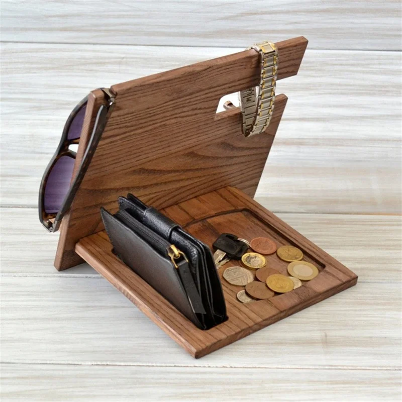 2021 New  Creative Lazy Solid Wood Mobile Phone Base    Multi-Function Hangable Watch Glasses Key Storage Bracket