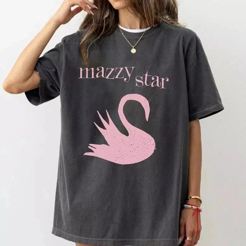 

Футболка в стиле ретро Mazzy Star Swan 90-х годов, хлопковая футболка унисекс с коротким рукавом, уличная одежда большого размера, свободная повседневная одежда с коротким рукавом
