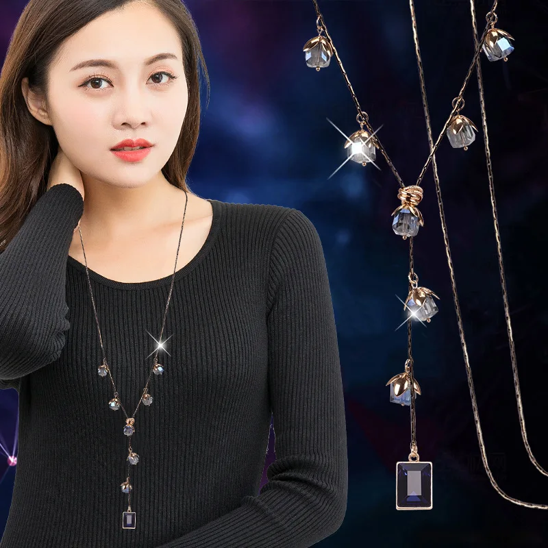 

2020 autumn and winter new crystal sweater chain women's long and versatile crystal necklace accessories