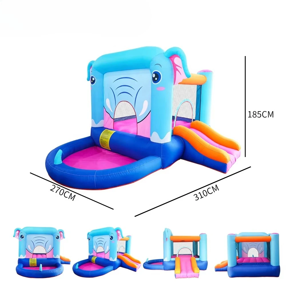 Elephant animal style inflatable trampoline with ball pool and slide, suitable for children's party business use, bouncy castle