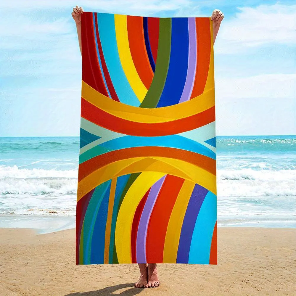 Modern Geometric Beach Blanket Colorful Wave Pattern Lounge Yoga Mat Travel Accessory Bold Design