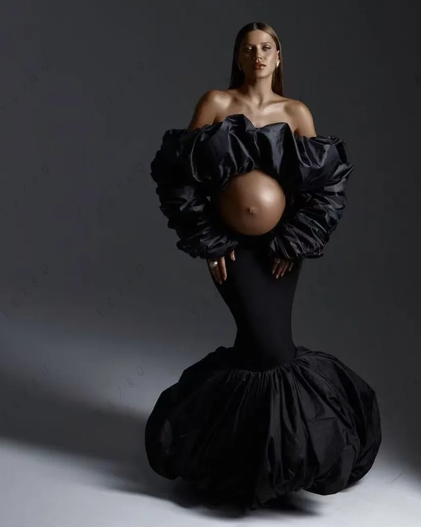 Superbe Satin 2 pièces robes de grossesse sirène élégante femmes robes avec manches femme Maxi robes pour matermité phitographie