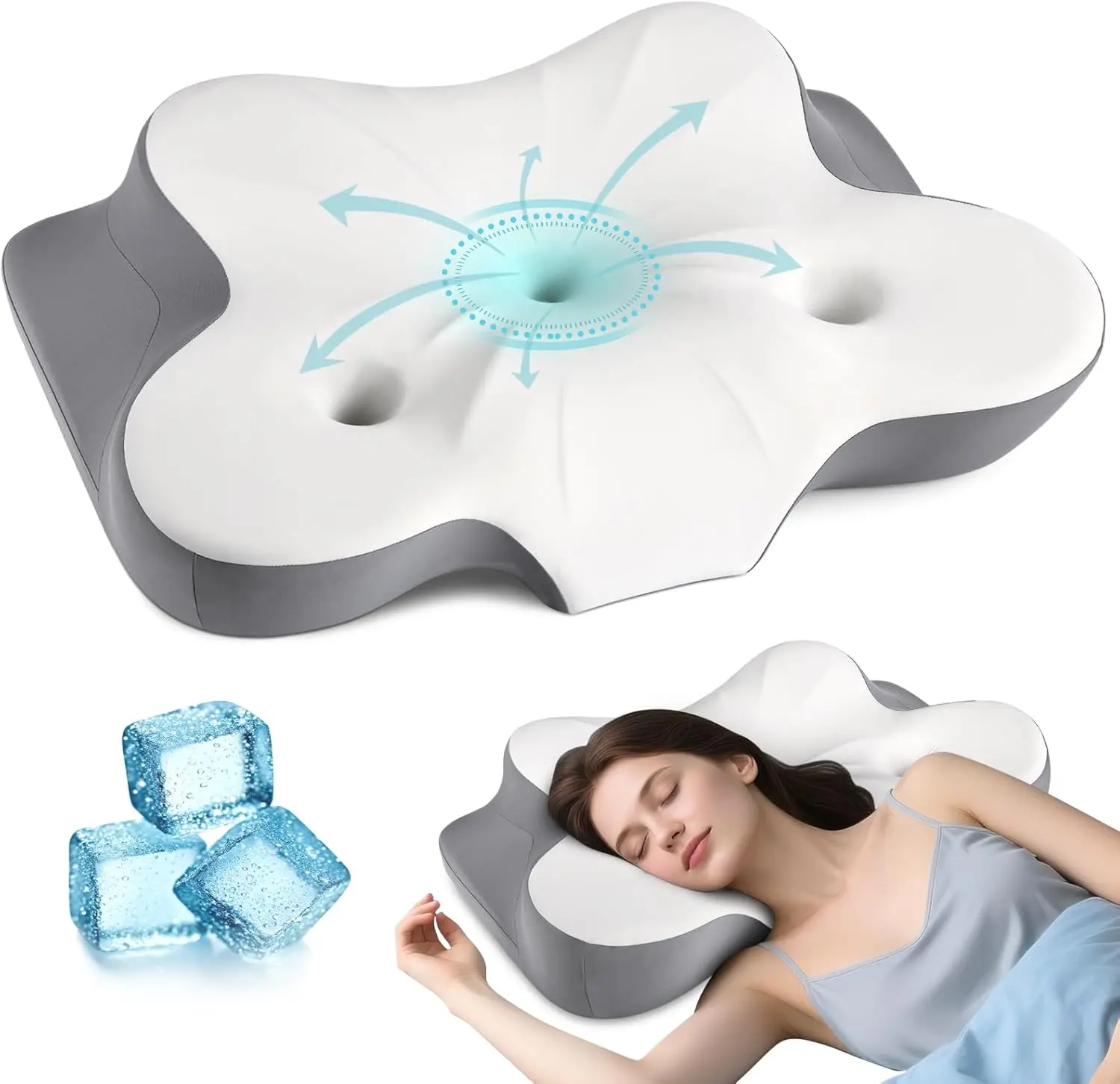 

Ergonomic Memory Foam Neck Pillow for Pain Relief, Dual Ear Zone Support for Side Back Stomach Sleepers