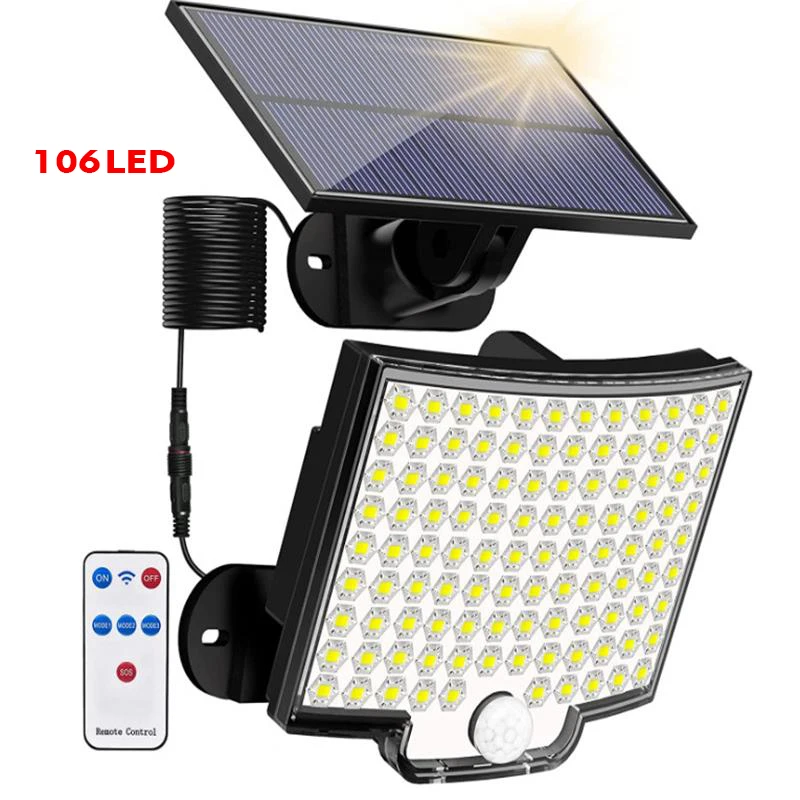 ZHIYU 106 LED superhelle Bewegungsmelder Solarleuchten für den Außenbereich, IP65, wasserdicht, Fernbedienung, Garten, Straße, Veranda, Notfall-Wandleuchte 3