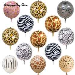 4/10Pcs 22inch 4D Round Animal Printed Leopard Zebra Tiger Giraffe Foil Balloons Jungle Safari Birthday Balloons Party Decor