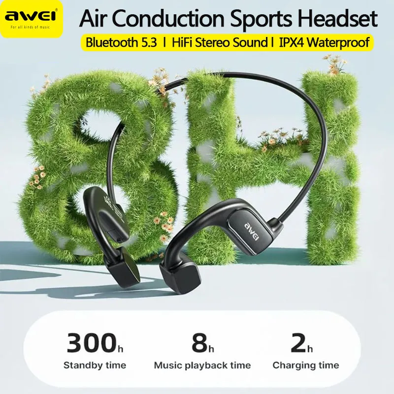 Awei A897BL Air Conduction Headphones Wireless Bluetooth 5.3 Earphones With Neckband Hifi Stereo Sports Headset For Running