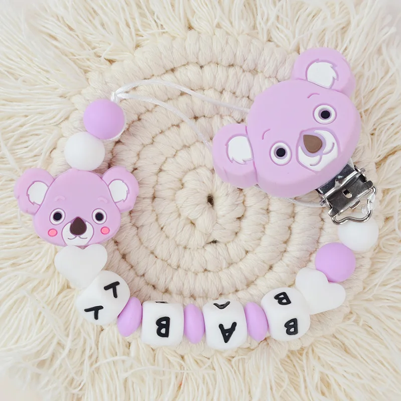 Attache-sucette pour bébé, nom personnalisé, dessin animé Koala, porte-tétine factice, chaîne, accessoires pour bébés, cadeau personnalisé pour nouveau-né, jouets de dentition