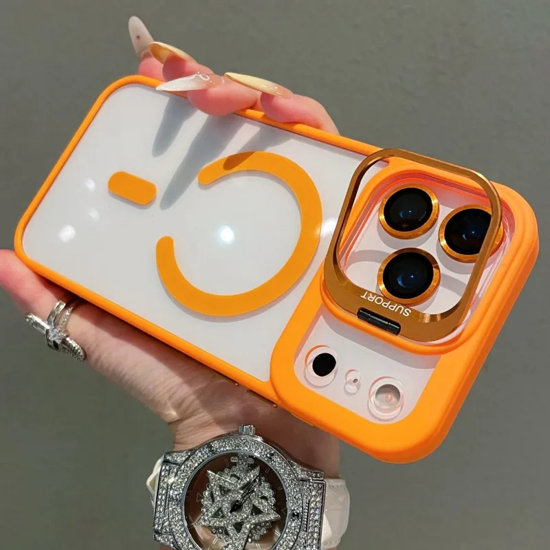 Capa transparente para iphone 17 air 16 15 14 plus 13 12 11 pro max para magsafe carga sem fio suporte da câmera capa de lente