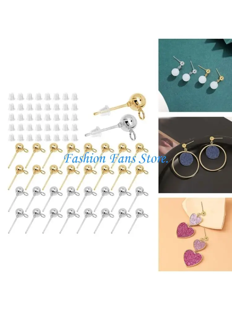 1 Set Closed-Ring Earring Post Blanks with Plastic Backs for DIY Connecting Tassels, Beads, and Earring Chains for Crafts