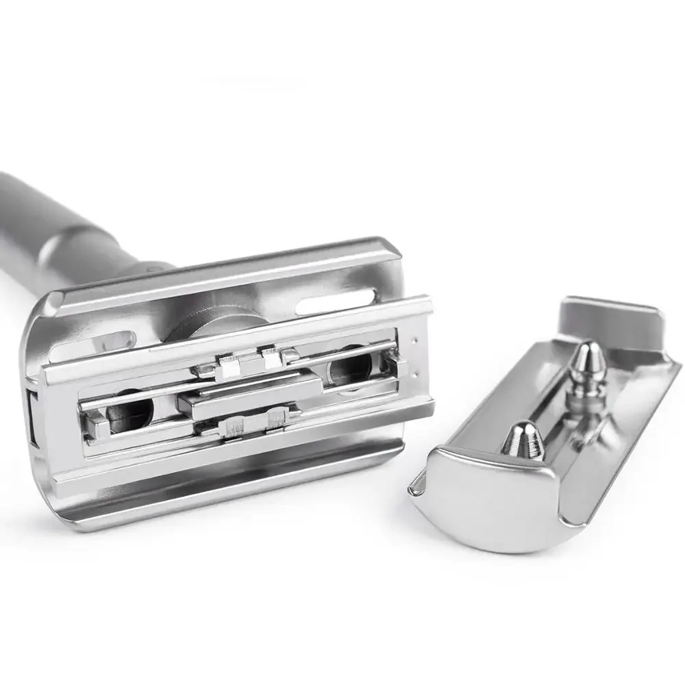 Stainless Steel Double Blade Manual Razor, Retro Vintage Straight Shaver Classic Men Facial Shaving Tool
