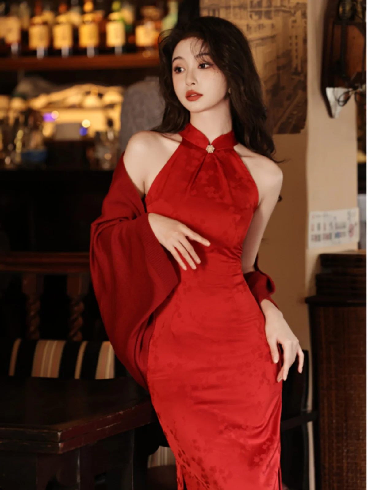 

Красное длинное платье с круглым вырезом и низким разрезом без рукавов для невесты, утренний халат для летней свадебной церемонии