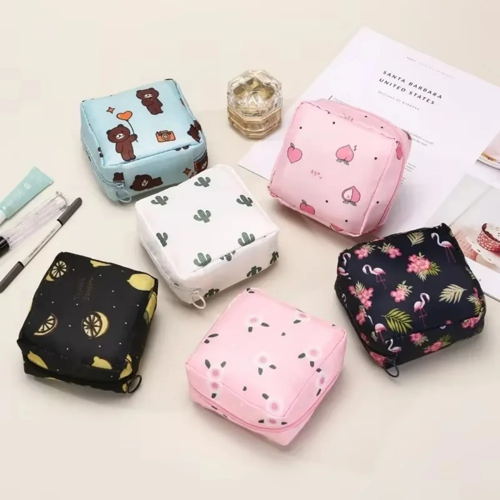 Portable Waterproof Storage Bags Women Sanitary Napkin Tampon Storage Bag Mini Cosmetic Bag Cartoon Pattern Cute Organizer Bags