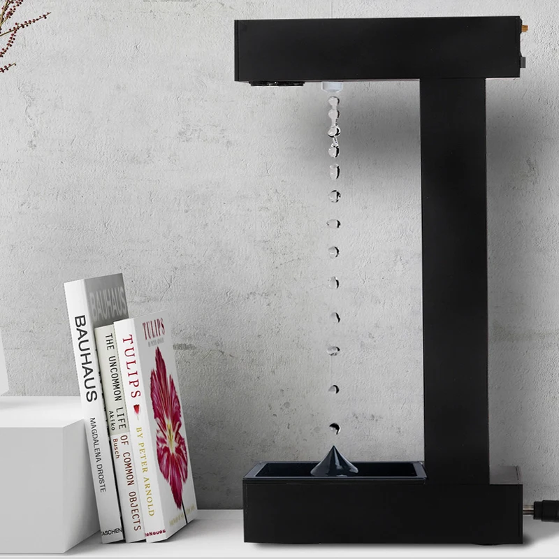 Anti gravity time hourglass gravity suspended water droplet backflow office ornament black technology artifact birthday gift