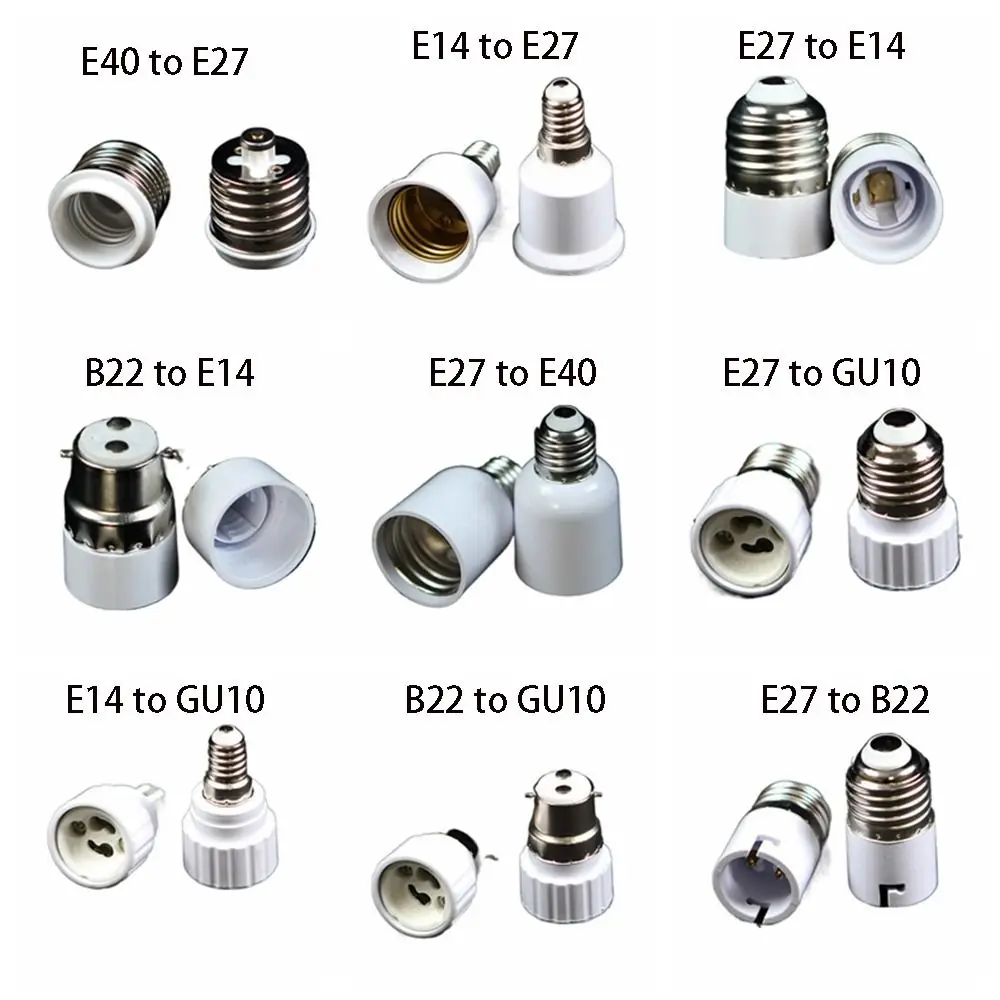 E27 macho para e14 b22 gu10 e40 fêmea suporte da lâmpada conversor resistente ao calor durável soquete adaptador vários modelos base da lâmpada