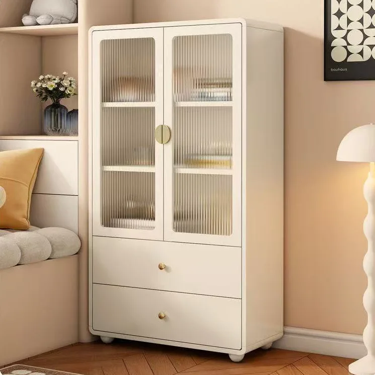 Solid wood bookcase, living room locker, light luxury dust-proof glass door