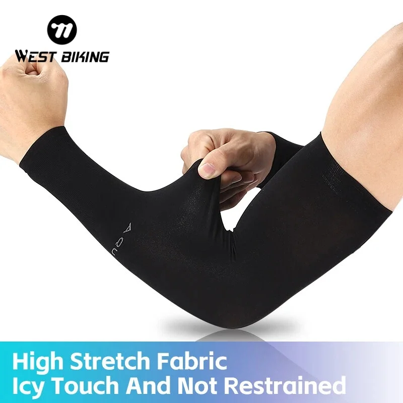 WEST BIKING Summer Cooling Arm Sleeves UV Protection Ice Silk Arm Cover High Elastic Breathable Running Arm Guards For Men Women