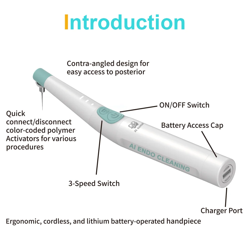 Dental Cordless Endodontic Activator Sonic System Motor Handpiece AI-Endo-CL for Root Canal/only AI-Tip-S15/M25/L35 tips