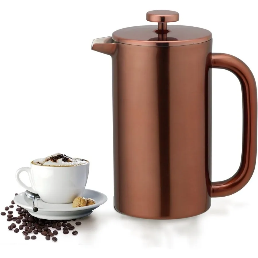 

Французский кофейный пресс из нержавеющей стали с двойными стенками на 8 чашек, прочная кофеварка для чая на 32 унции с поршнем из нержавеющей стали,