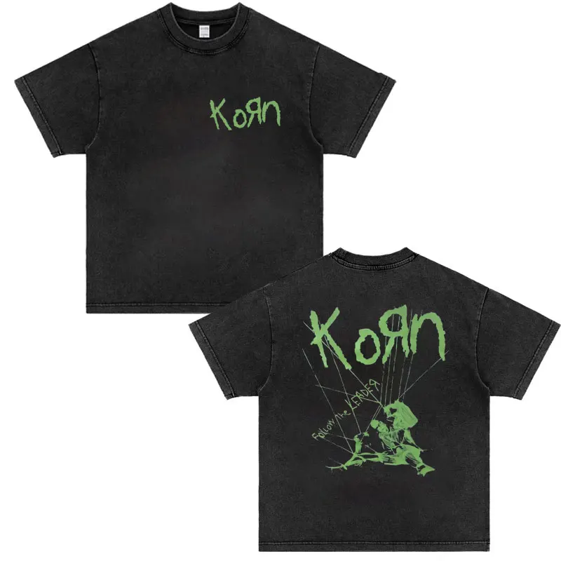 Rock Band Korn Ftl 25 Follow The Leader Graphic T Shirts Summer Fashion Gothic Casual Oversized Washed Vintage Tshirt Men Women