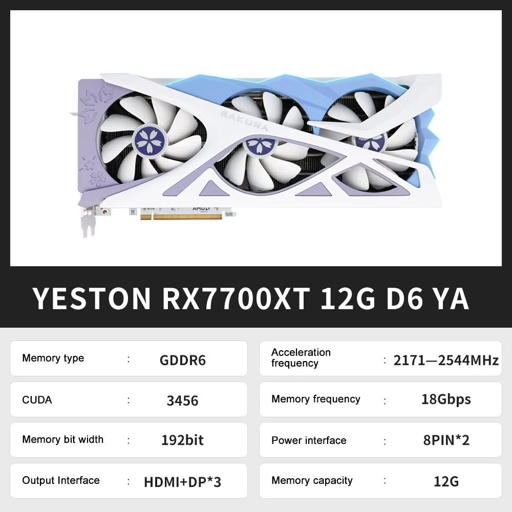 Yeston RX7700XT 12G D6/RX7800XT 16G D6 Graphics Card Gaming GDDR6 NVIDIA 5NM 12G 192Bit 8+8Pin Video Card placa de video