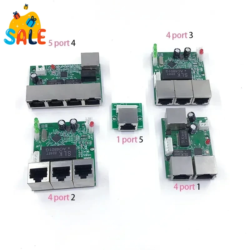 Mini PCBA  4/5 Ports Networkmini ethernet switch module 10/100Mbps  5V 12V 15V 18V 24V