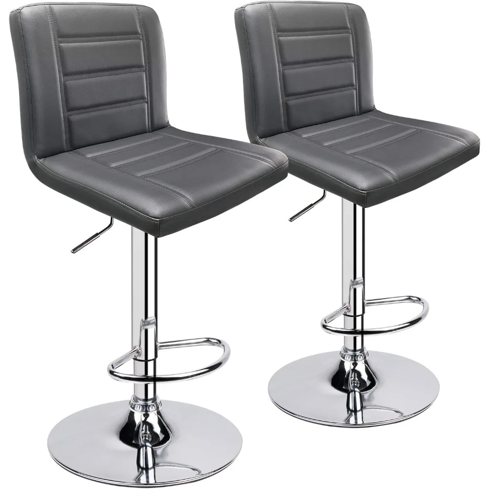 Modern ajustável Bar Stools Set com Costas, Banqueta Giratória, Cinza, Conjunto de 2