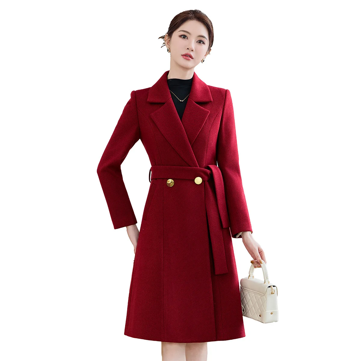 

New Autumn Winter Red Women Blazer Thicke Warm Long Trench Coat Ladies Professional Outerwear Female Windbreakers Women Clothing