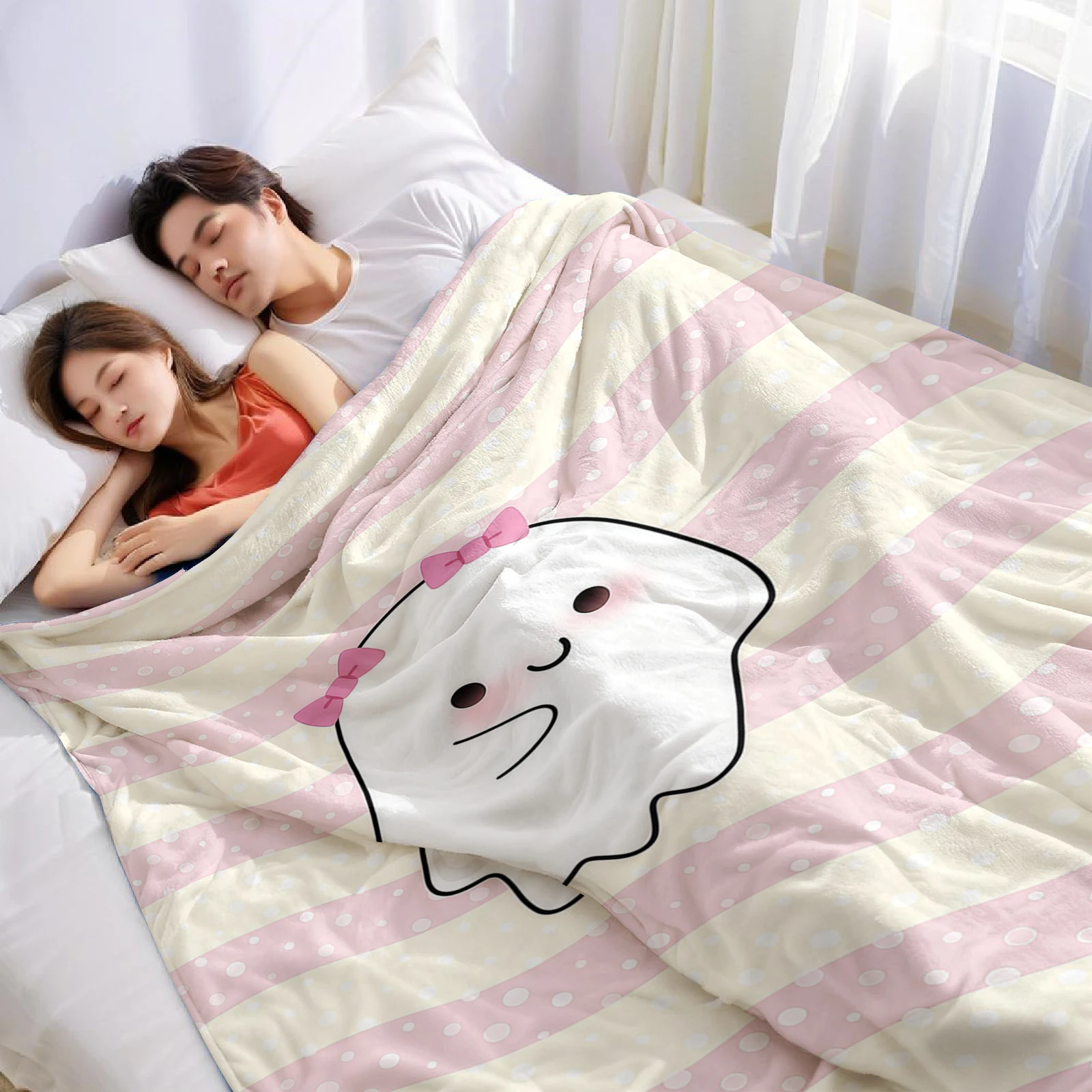 Pink Wave Ghost Lightweight Microfiber Soft Christmas Fleece Blanket Warm Cozy Throw for Bed Sofa Office Travel All Season