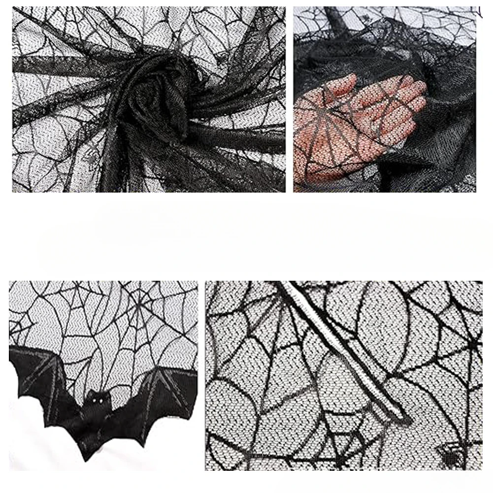 2024 New Women Halloween Shawl Spider Web Black Lace Mesh Bat Halloween Home Party Decoration Cloak for Halloween Cosplay