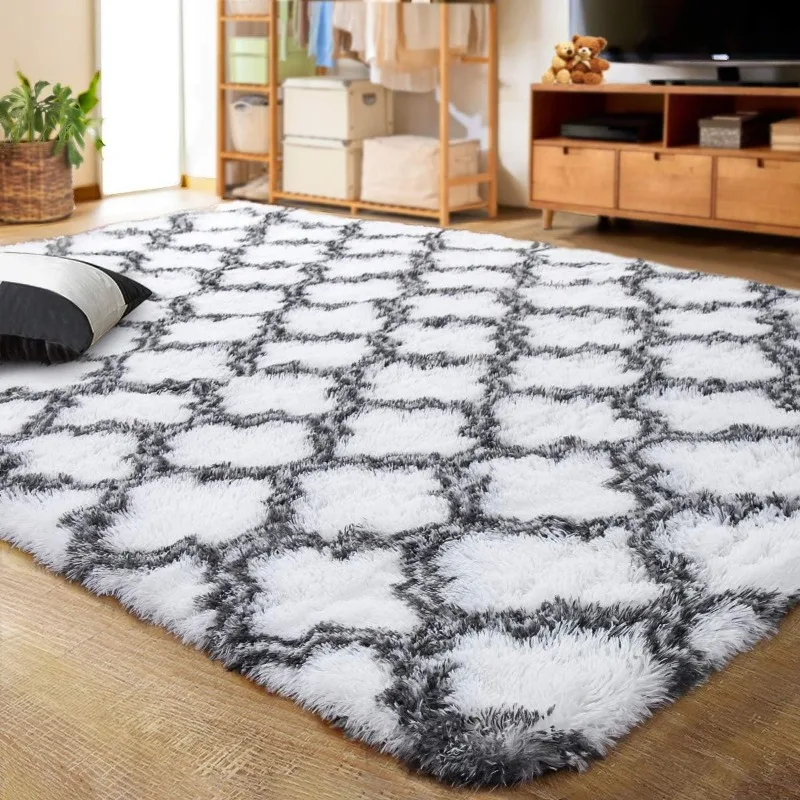

Shag Area Rug 8x10 Feet Geometric Plush Fluffy Rugs, Extra Soft Carpet Moroccan Rugs for Bedroom Living Room Dorm Kids