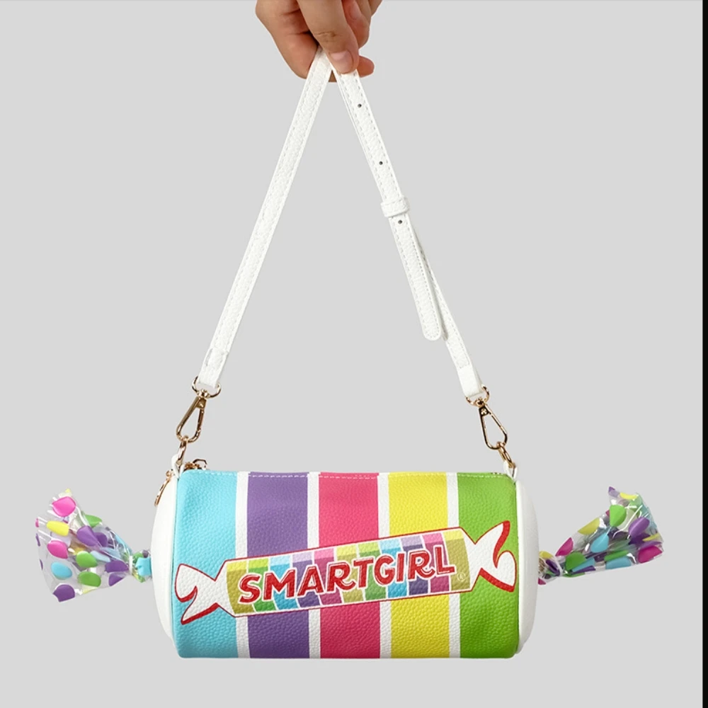 Adult Cute Cartoon Embroidered Letter PU Shoulder Bag Candy Shaped Crossbody bag Women's Creative Rainbow Colored Box Handbag