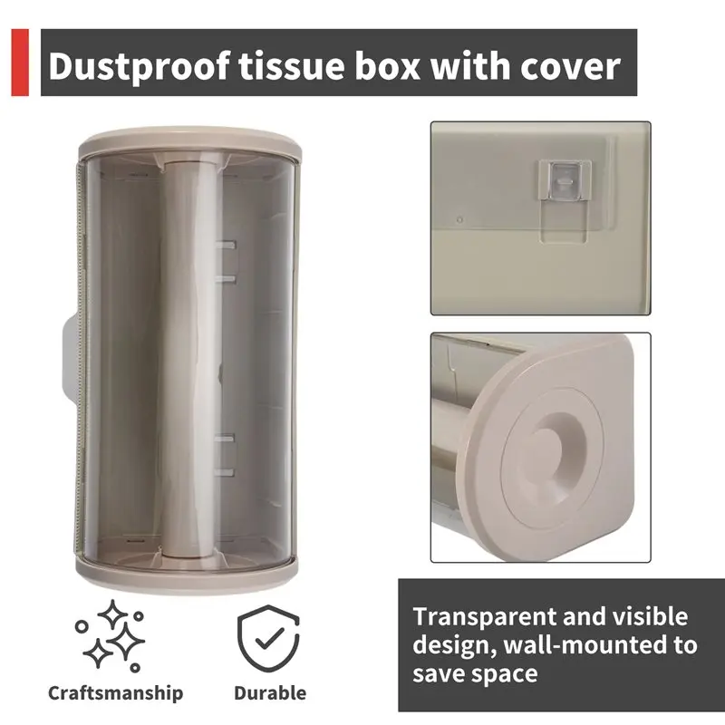 AT63-Bathroom Paper Towel Organizer Large Roll Wall Mount Holder With Clear Dustproof Cover Modern Tissue Dispenser Storage A