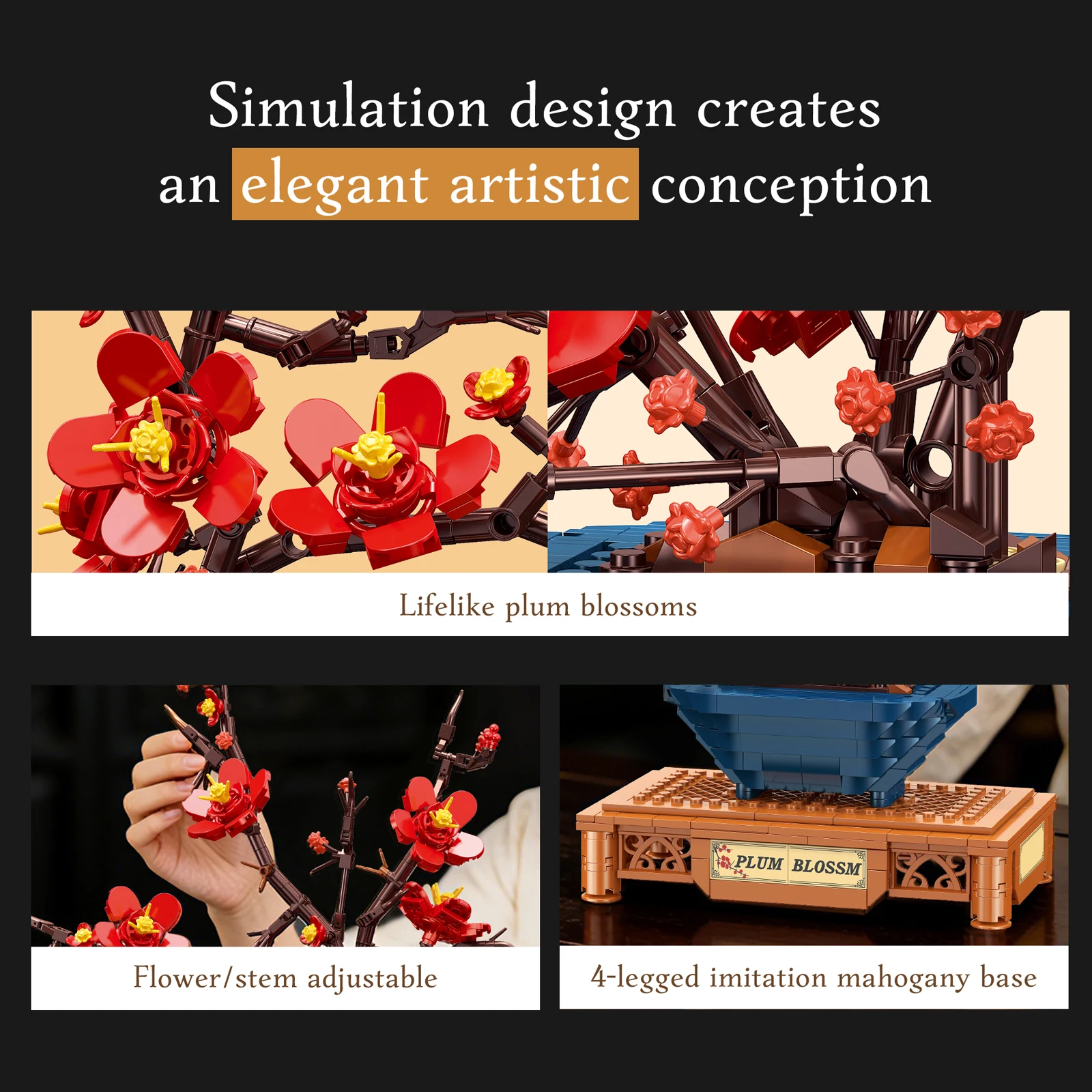 JJ9257 736 elementów Chiński Kwiat Śliwy Symulacja Rośliny Bonsai Klocki Konstrukcyjne Zabawka dla Dorosłych i Dzieci