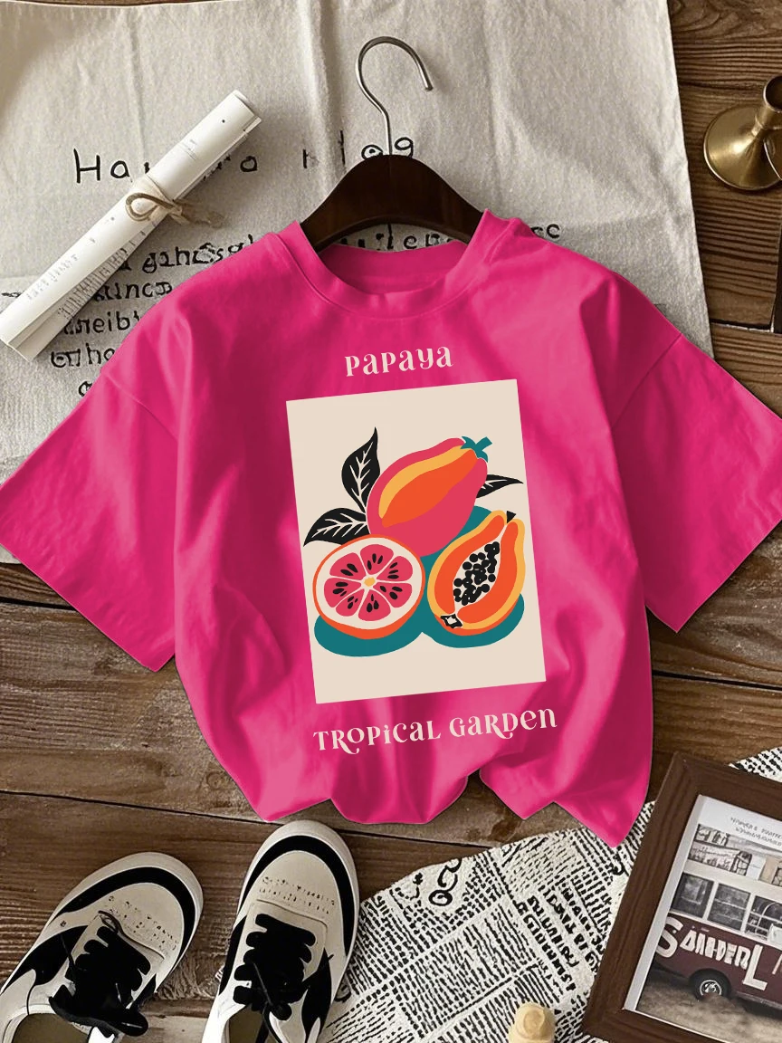 

Футболка с рисунком папайи и фруктов, тропический сад, женские летние мягкие футболки, хлопковый удобный топ, разноцветная одежда в стиле хип-хоп