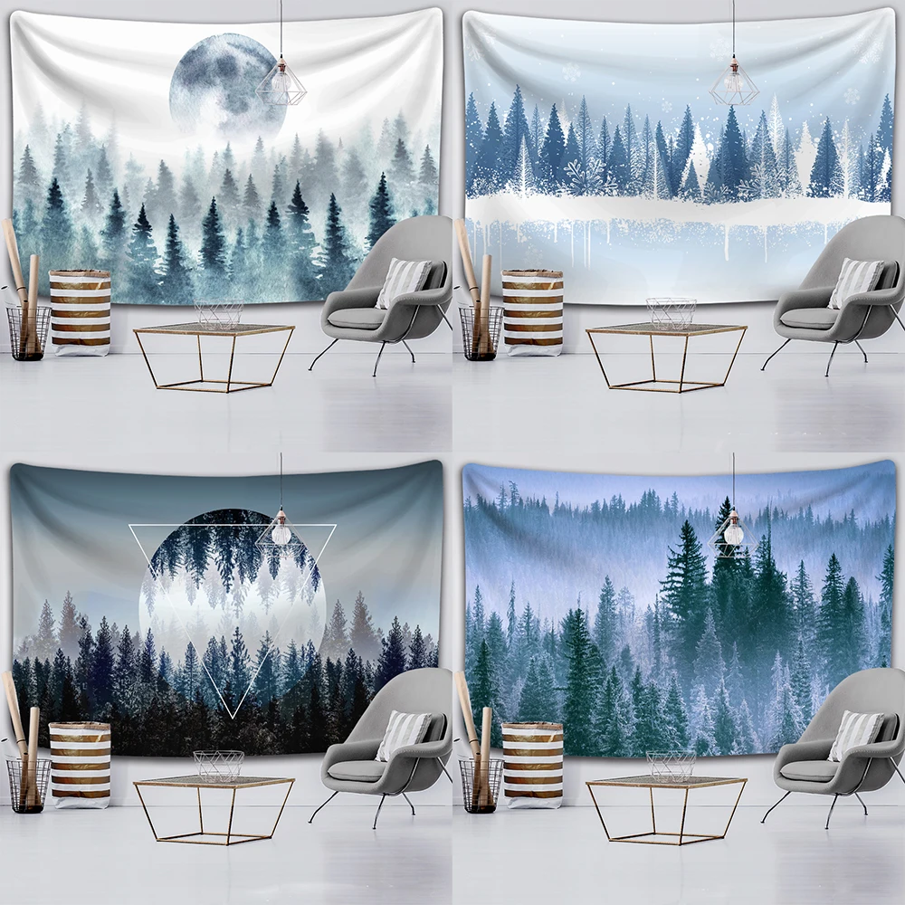 

Nordic Mountains Misty Forest Psychedelic Scene Home Decor Tapestry Hippie Wall Hanging Boho Mandala Yoga Mat Room