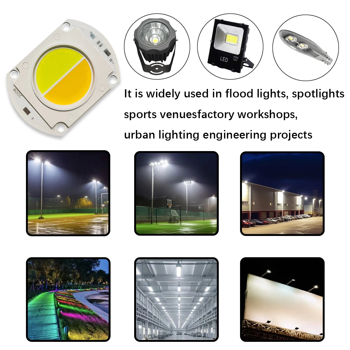 1 szt. 100W 200W Dwukolorowy Wysokiej Mocy Układ LED COB 30-34V Ciepła Biel 3000K Zimna Biel 6500K Do Zewnętrznych Reflektorów i Lamp Reflektorowych