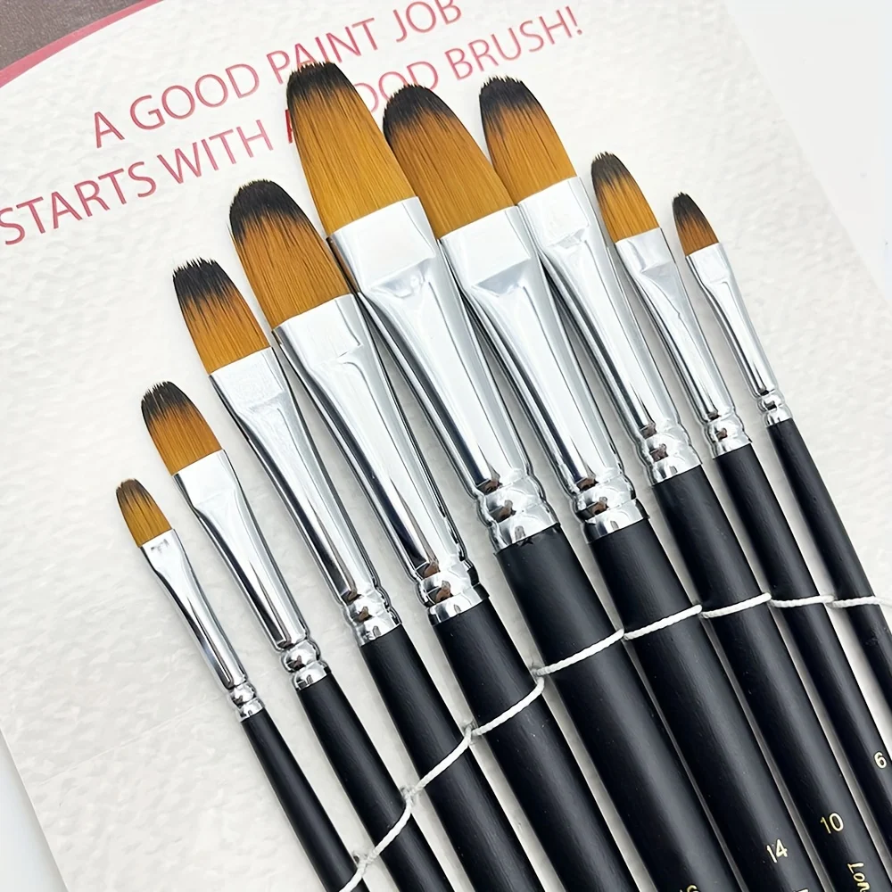 9pcs Professional Long Handle Filbert Artist Paint Brush Set - High-Quality Nylon Bristles for Artistic Creations on Canvas